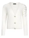 Liu •jo Liu Jo Textured White Sweater With Deep V-neckline And Embellished Shoulder In White