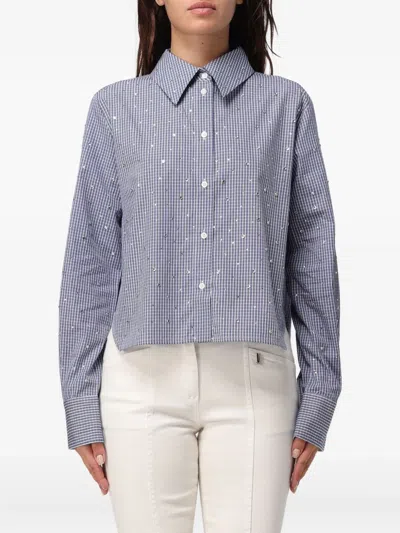 Liu •jo Rhinestone-embellished Checked Shirt In Blue