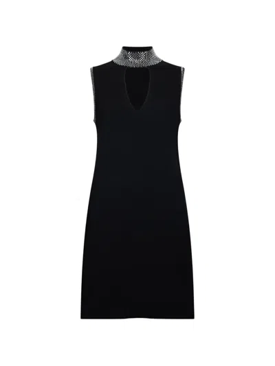 Liu •jo Rhinestone-embellished Cut-out Knit Mini Dress In Black