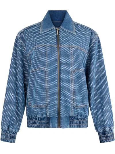 Liu •jo Denim Jacket With Rhinestones In Blue