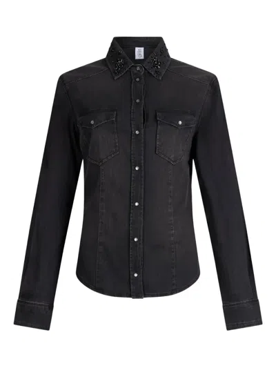 Liu •jo Rhinestone-embellished Denim Shirt In Black