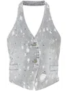 Liu •jo Rhinestone-embellished Denim Waistcoat In Grau