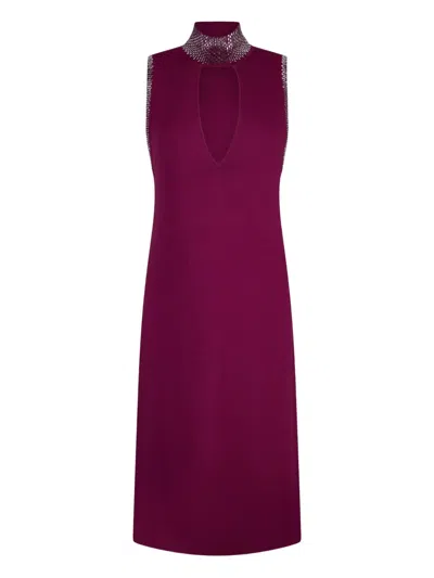 Liu •jo Rhinestone-embellished Knitted Dress In Purple