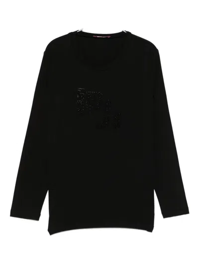 Liu •jo Kids' Rhinestone-embellished Long Sleeve T-shirt In Black