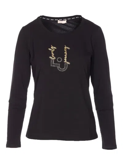 Liu •jo Rhinestone-embellished Long-sleeve Top In Black