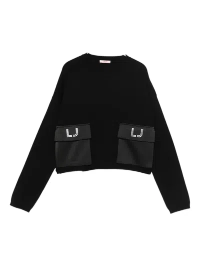 Liu •jo Rhinestone-embellished-pocket Sweatshirt In Black