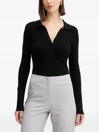 Liu •jo Rhinestone-embellished Polo Top In Black