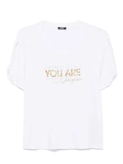 Liu •jo Rhinestone-embellished Printed T-shirt In White