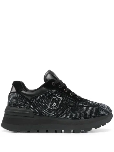 Liu •jo Rhinestone-embellished Sneakers In Schwarz