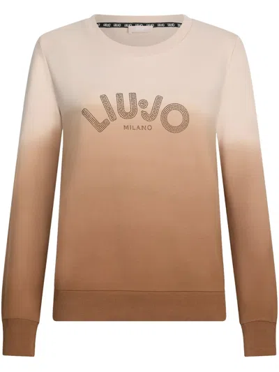 Liu •jo Sweatshirt With Rhinestones In Braun