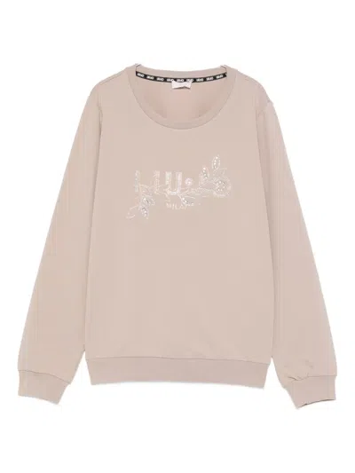 Liu •jo Rhinestone-embellished Sweatshirt In Neutral