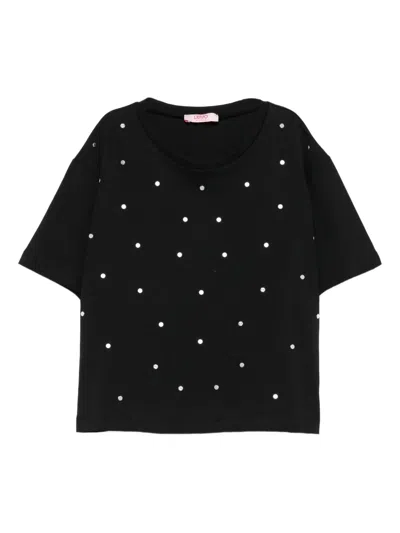 Liu •jo Kids' Rhinestone-embellished T-shirt In Black