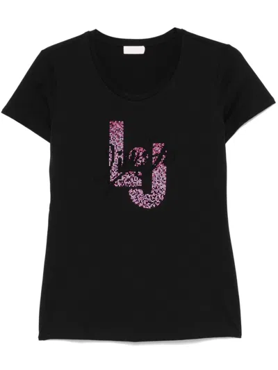 Liu •jo Rhinestone-embellished T-shirt In Black