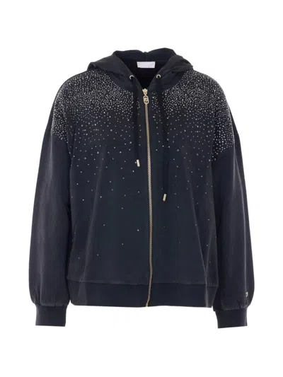 Liu •jo Rhinestone-embellished Zip-up Hoodie In Black