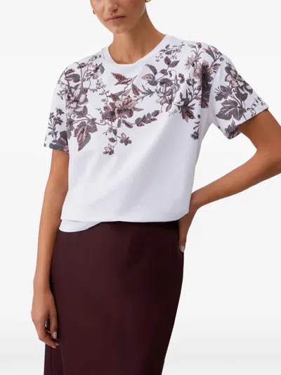 Liu •jo Rhinestone-embellishment Floral Print T-shirt In White