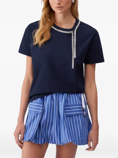 Liu •jo Rhinestone-embellishment T-shirt In Blue