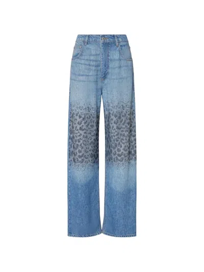 Liu •jo Rhinestone Leopard-pattern Jeans In Blue