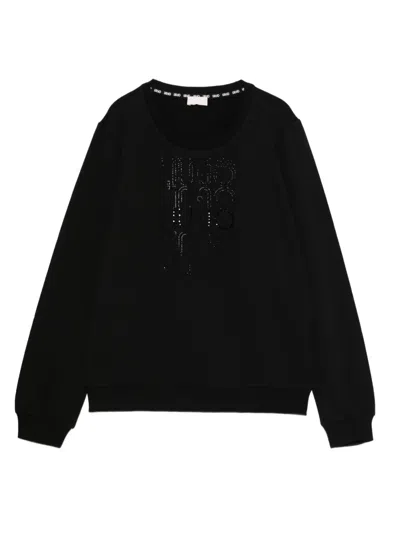 Liu •jo Rhinestone-logo Sweater In Black