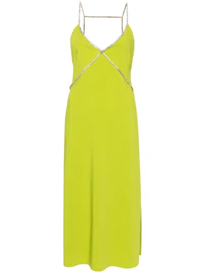 Liu •jo Rhinestone-straps Midi Dress In Green