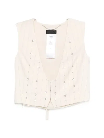 Liu •jo Rhinestone Striped Waistcoat In Neutral
