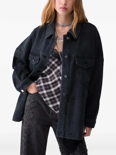 Liu •jo Rhinestone-embellished Denim Jacket In Black
