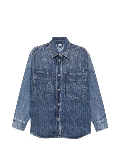 Liu •jo Rhinestone-embellished Denim Shirt In Blue