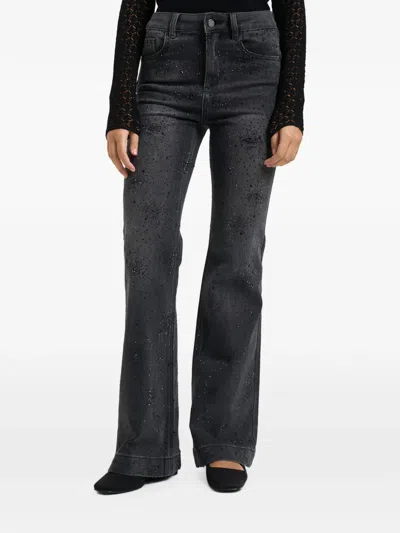 Liu •jo Rhinestone-embellished Flared Jeans In Gray