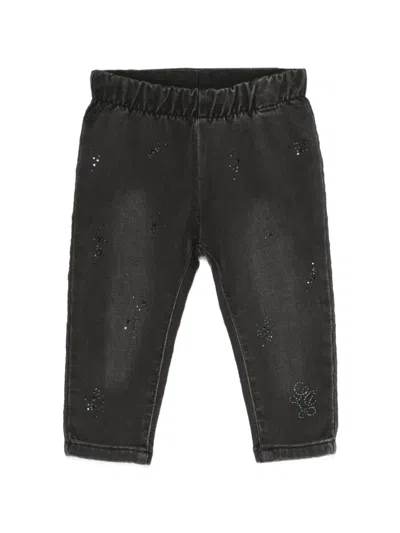 Liu •jo Babies' Rhinestone-embellished Jeans In Black