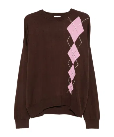 Liu •jo Rhinestone-embellished Knit Top With Diamond Intarsia In Black