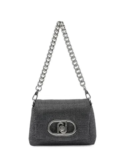 Liu •jo Rhinestone-embellished Leather Shoulder Bag In Black