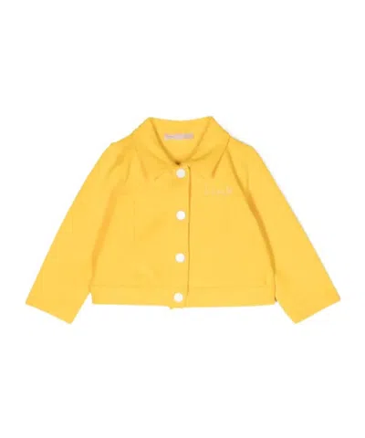 Liu •jo Kids' Rhinestone-embellished Logo-print Jacket In Yellow