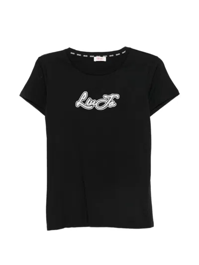 Liu •jo Rhinestone-embellished Logo-print T-shirt In Black