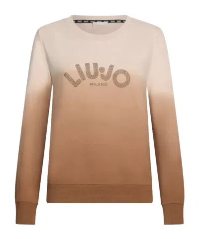 Liu •jo Rhinestone-embellished Sweatshirt In Nude