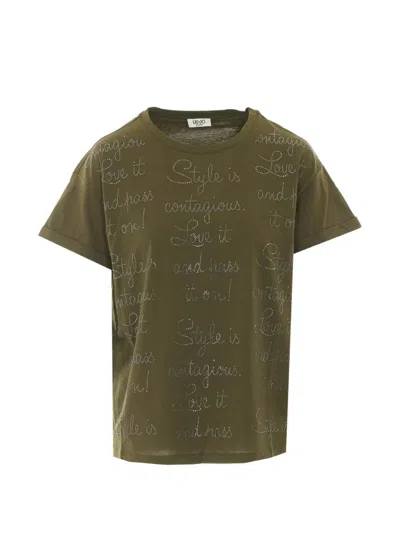 Liu •jo Rhinestone-embellished T-shirt In Green