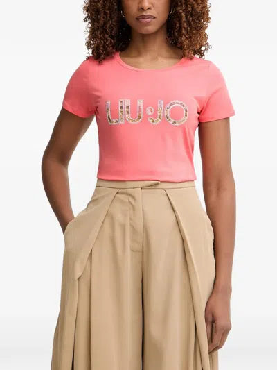 Liu •jo Rhinestone-embellished T-shirt In Pink