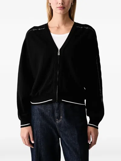 Liu •jo Rhinestone-embellished Zip-up Cardigan In Black