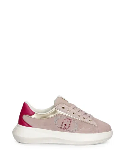 Liu •jo Rhinestone-logo Suede Sneakers In Pink