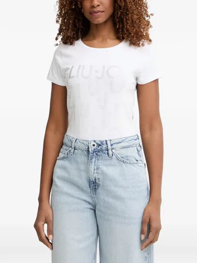 Liu •jo Rhinestone-logo T-shirt In White