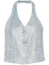 Liu •jo Rhinestones Denim Waistcoat In 蓝色
