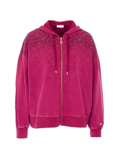 Liu •jo Rhinestones-embellishment Zip-fastening Hoodie In Pink