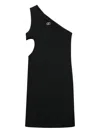 Liu •jo Rib Asymmetrical-sleeve Dress In Black