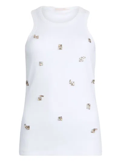 Liu •jo Top With Bejewelled Appliqués In White