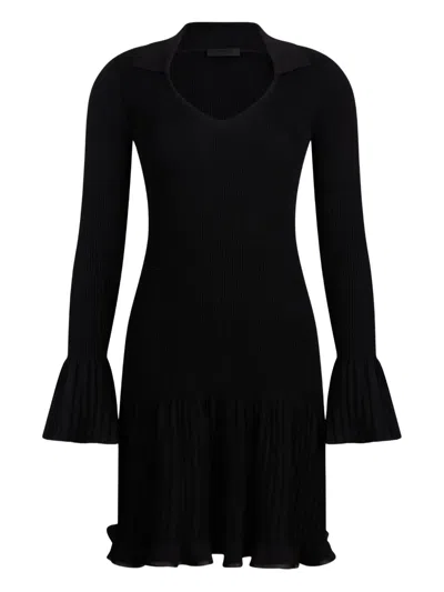 Liu •jo Ribbed Bell-cuff Mini Dress In Black