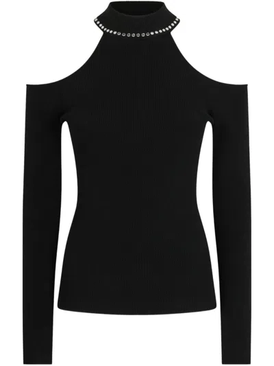 Liu •jo Liu Jo Ribbed Black Sweater With Cold Shoulder Cutouts