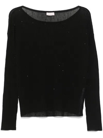 Liu •jo Liu Jo Ribbed Black Sweater With Subtle Embellishments