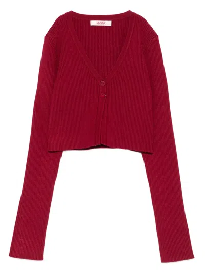 Liu •jo Kids' Ribbed Buttoned Cardigan In Red