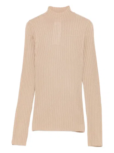 Liu •jo Ribbed High-neck Top In Neutral