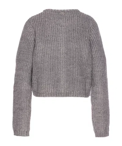 Liu •jo Liu Jo Ribbed-knit Crewneck Cardigan In Gray
