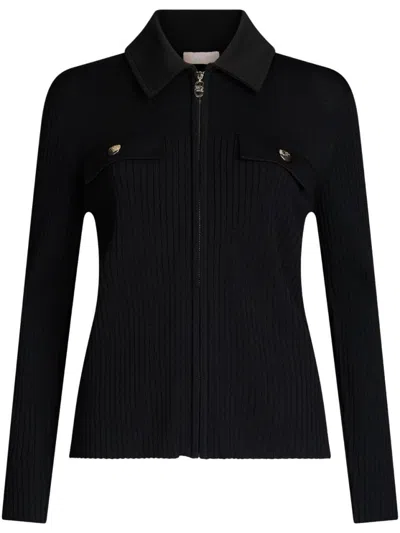 Liu •jo Liu Jo Ribbed Knit Sweater With Two-way Zip In Black