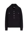 Liu •jo Ribbed Knit Top With Oversized Collar And Metallic Button Details In Black
